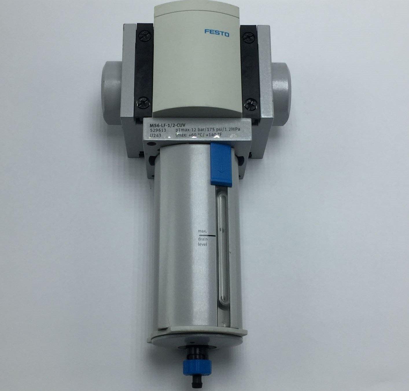  FESTO MS6-LF-1/2-CUV COMPRESSED AIR FILTER *TESTED* 