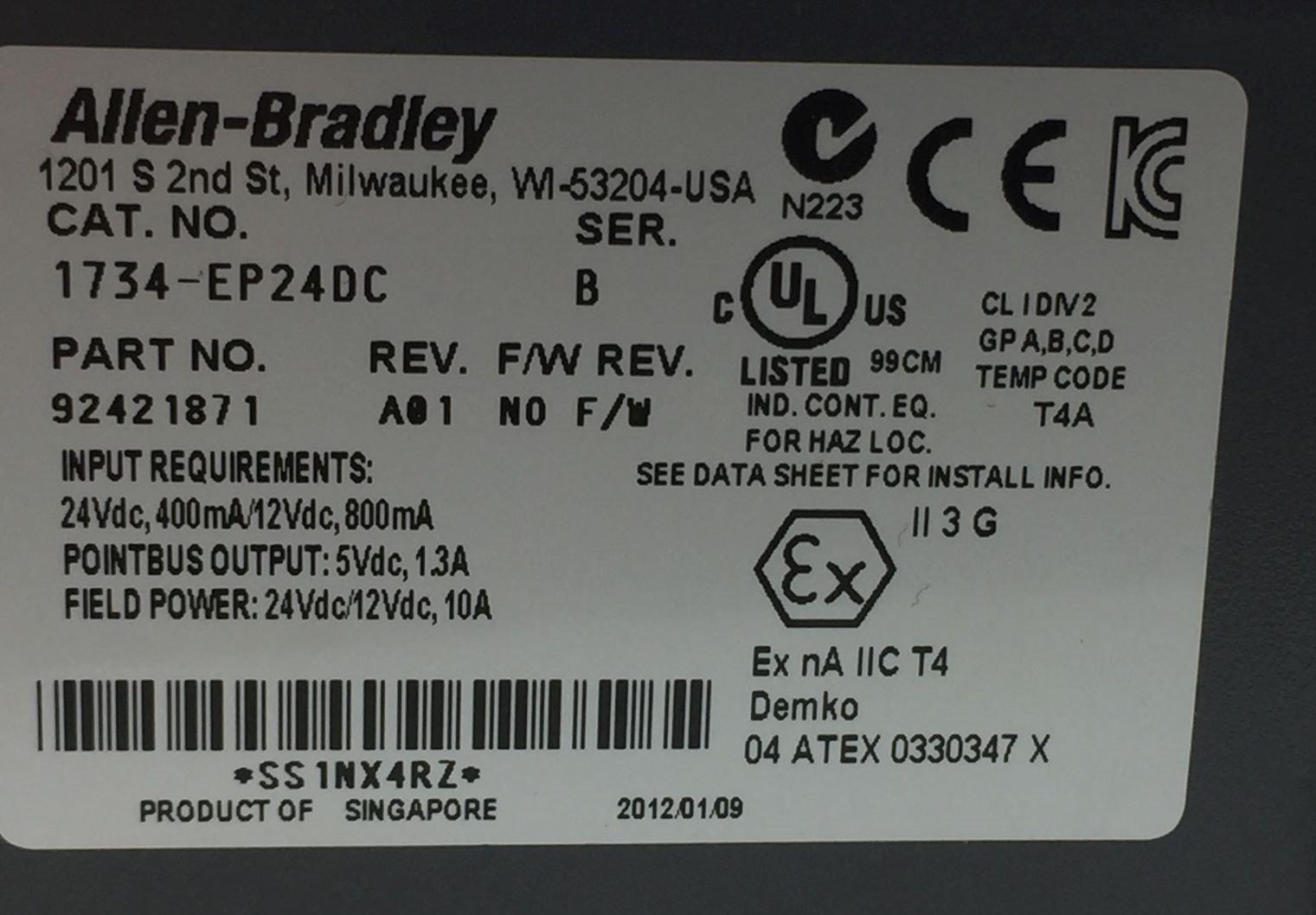 ALLEN BRADLEY 1734-EP24DC SER.B POINT I/O POWER/BUS EXP. POWER SUPPLY TESTED 