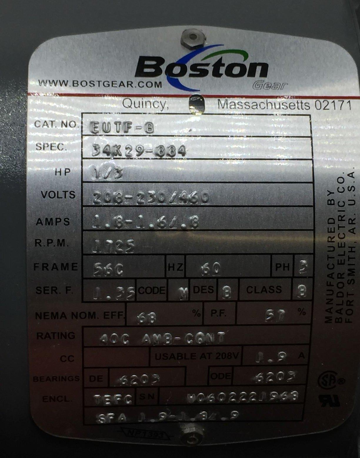 NEW BOSTON GEAR EUTF-B AC MOTOR 1/3HP 208-230/460V FRAME 56C 