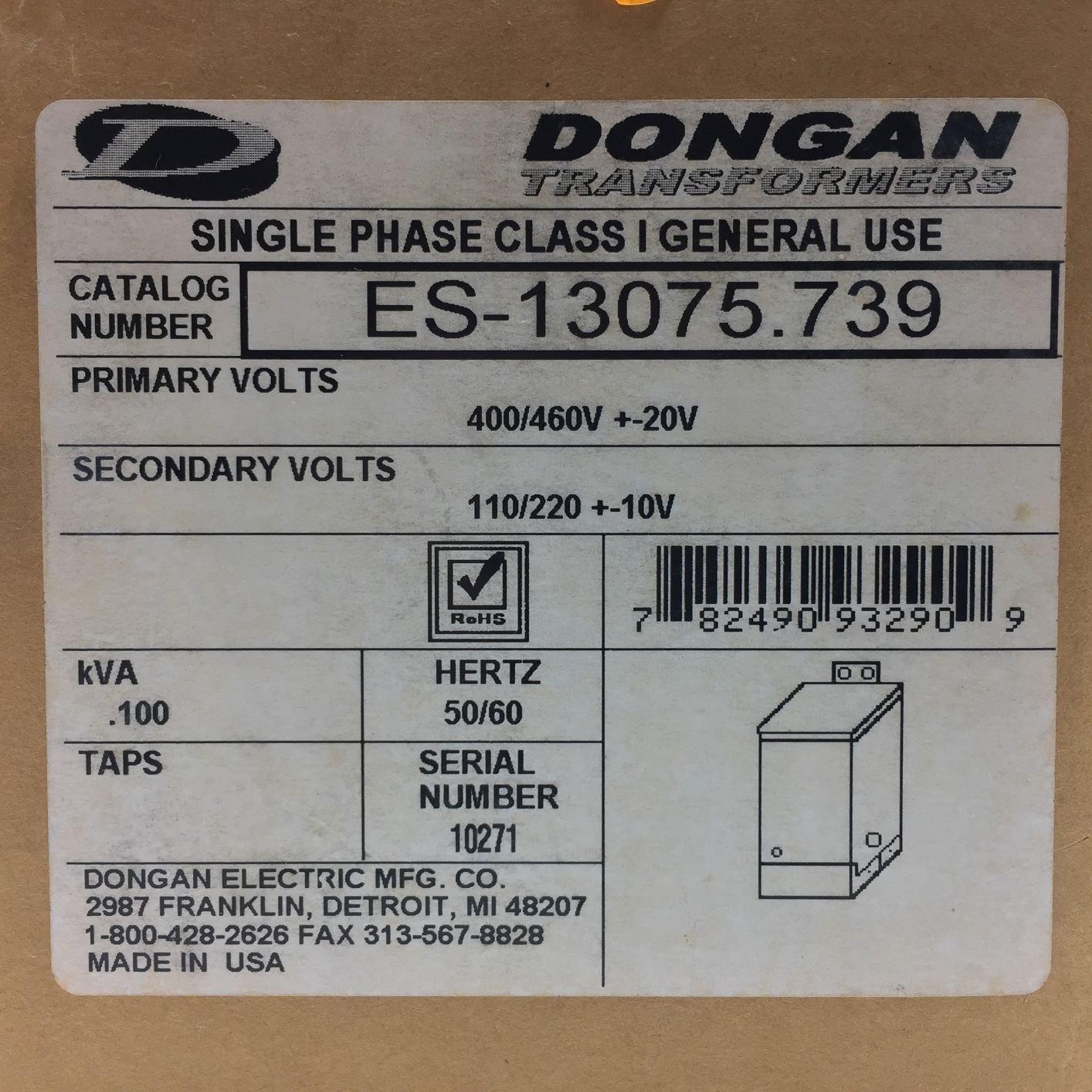 DONGAN ES-13075.739 SINGLE PHASE TRANSFORMER 