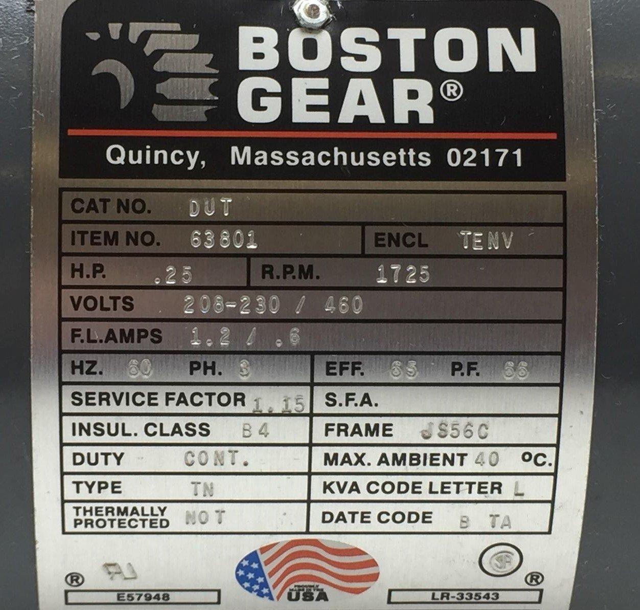 Boston Gear 63801 AC Motor JS56C Frame 