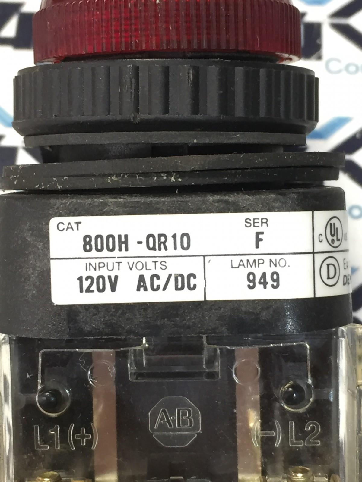 Allen Bradley 800HQR10 SER.F Indicator Light Red Pilot 120V AC/DC