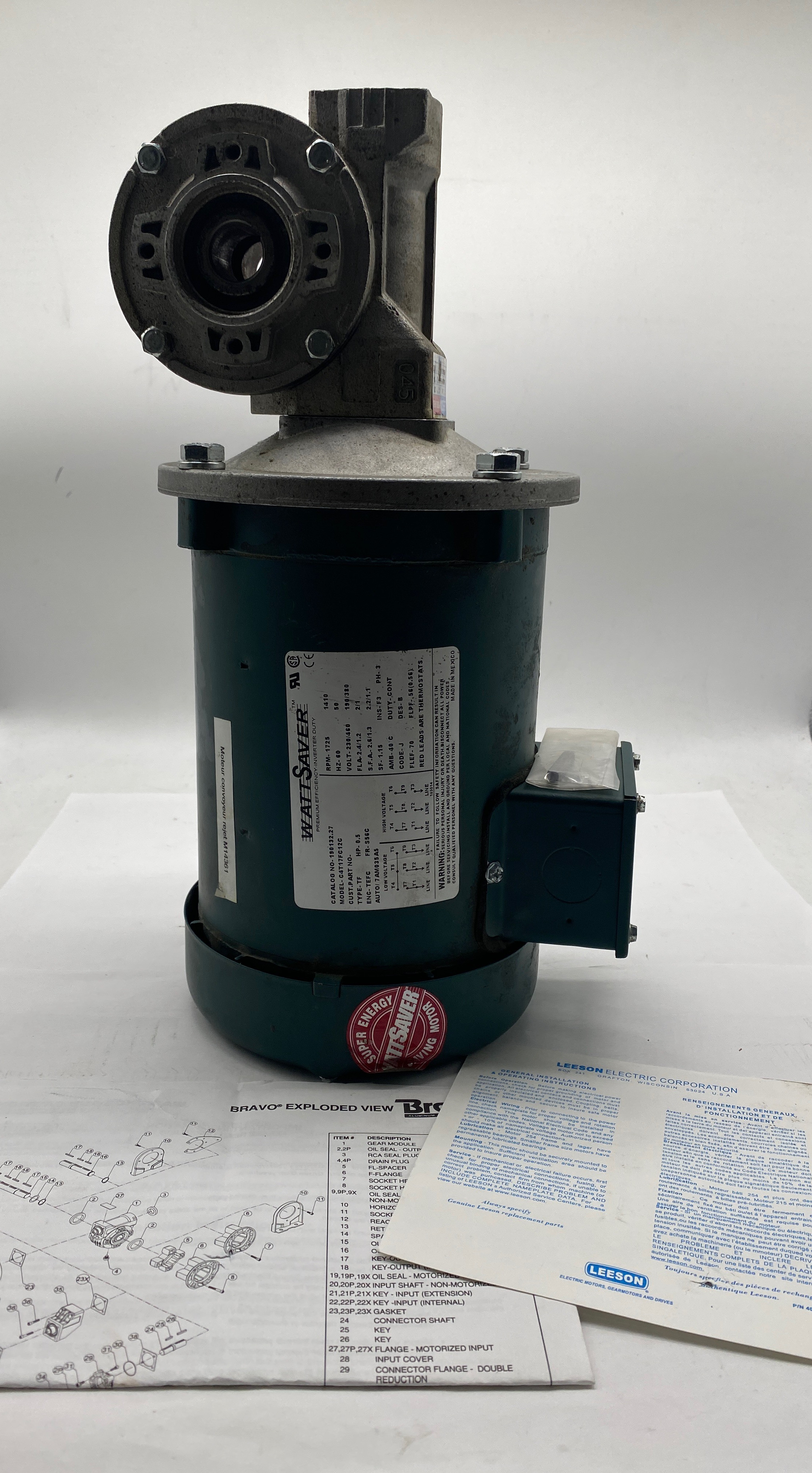 Leeson C4T17FC12C Gearmotor 0.5HP, W/HydroMec Gearbox Ratio 101