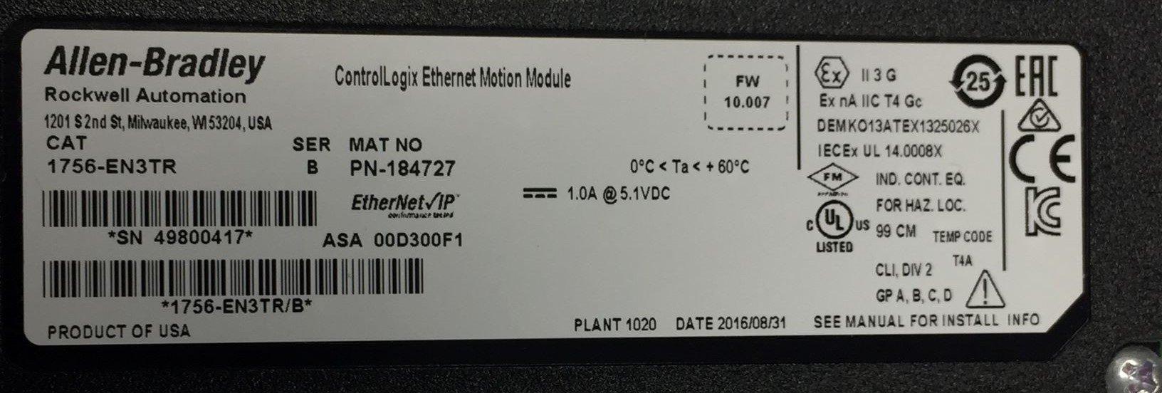  Allen-Bradley 1756-EN3TR SER.B ControlLogix Ethernet Module TESTED 