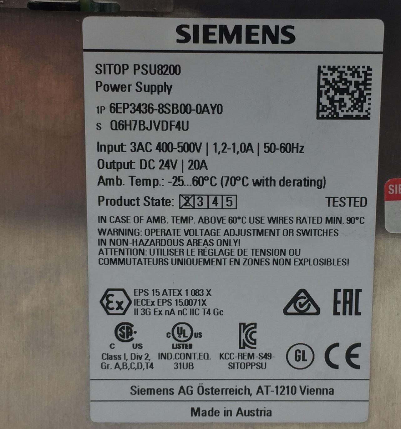  SIEMENS 6EP3436-8SB00-0AY0 SITOP PSU8200 POWER SUPPLY 24VDC TESTED 
