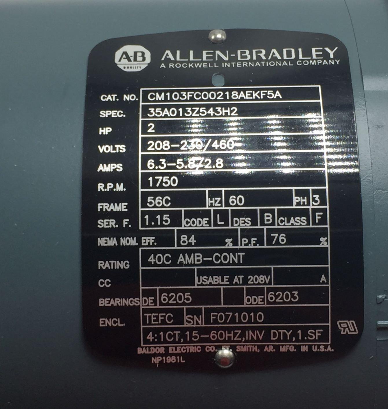 ALLEN BRADLEY CM103FC00218AEKF5A SE/EE/PE/NP AC MOTOR 2HP 1750RPM *TESTED* 