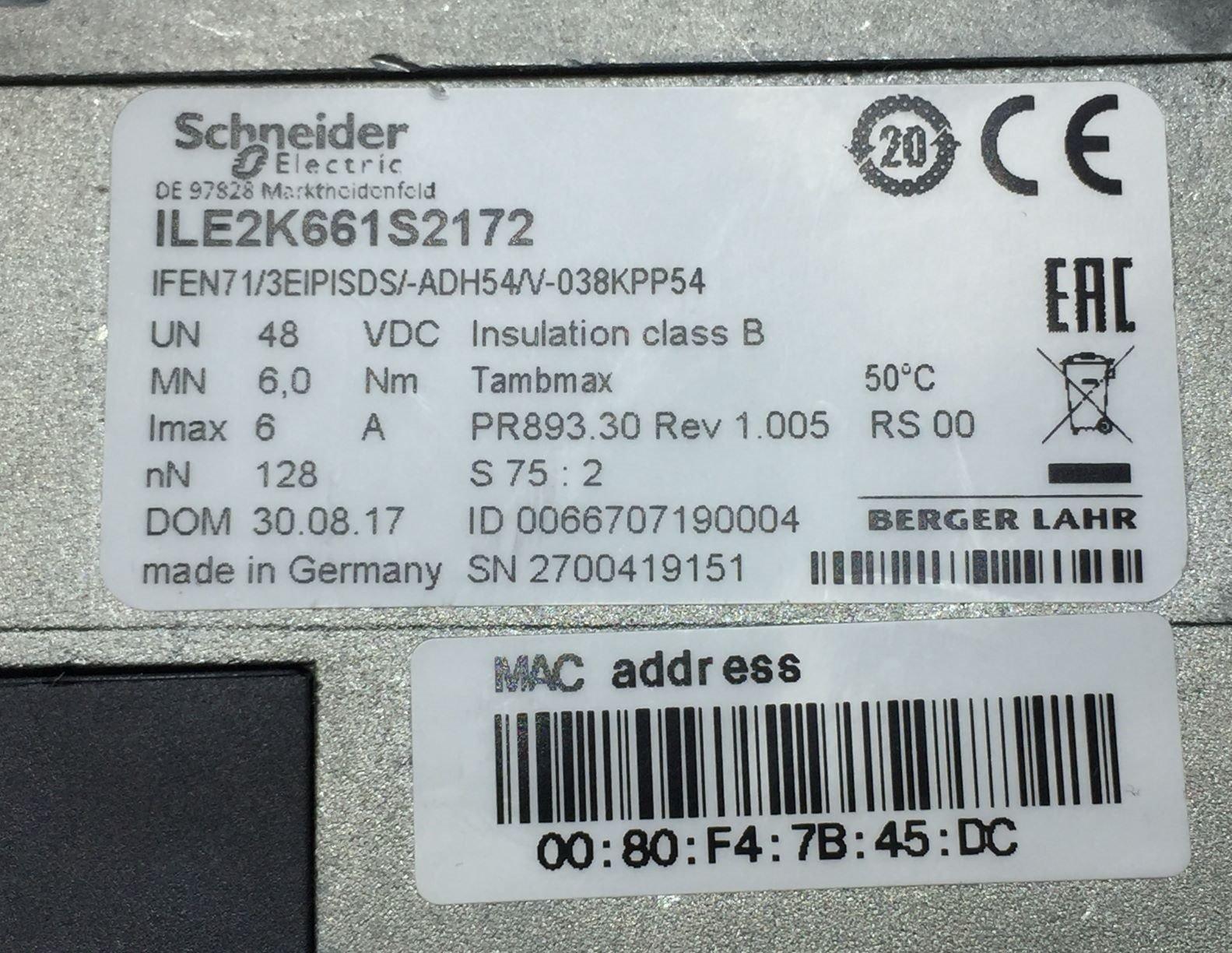 Schneider Electric ILE2K661S2172 DC Servo Motor 