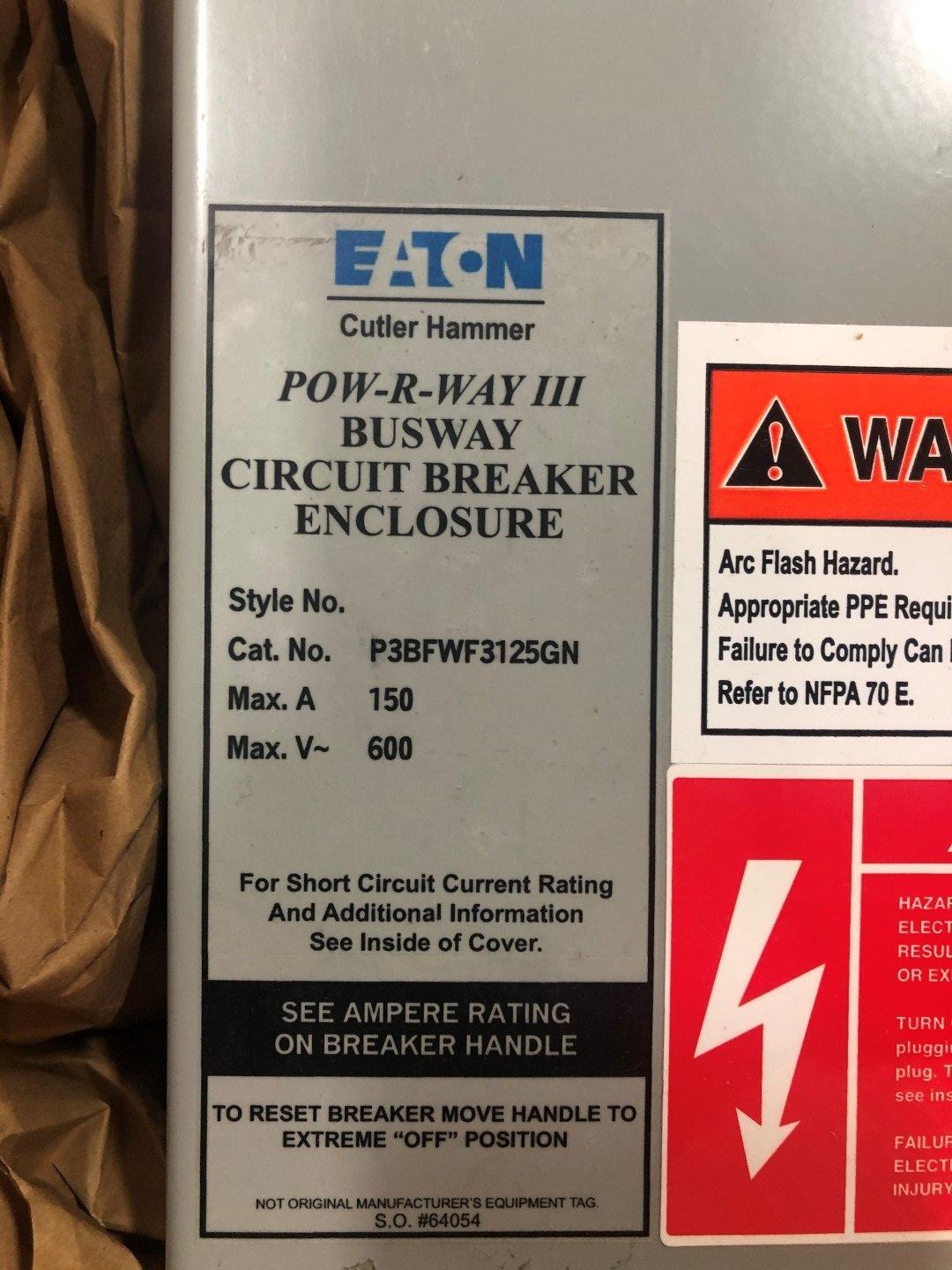 Eaton/Cutler Hammer P3BFWF3125GN POW-R-WAY III Enclosed Circuit Breaker 600VAC 125A FD35k 