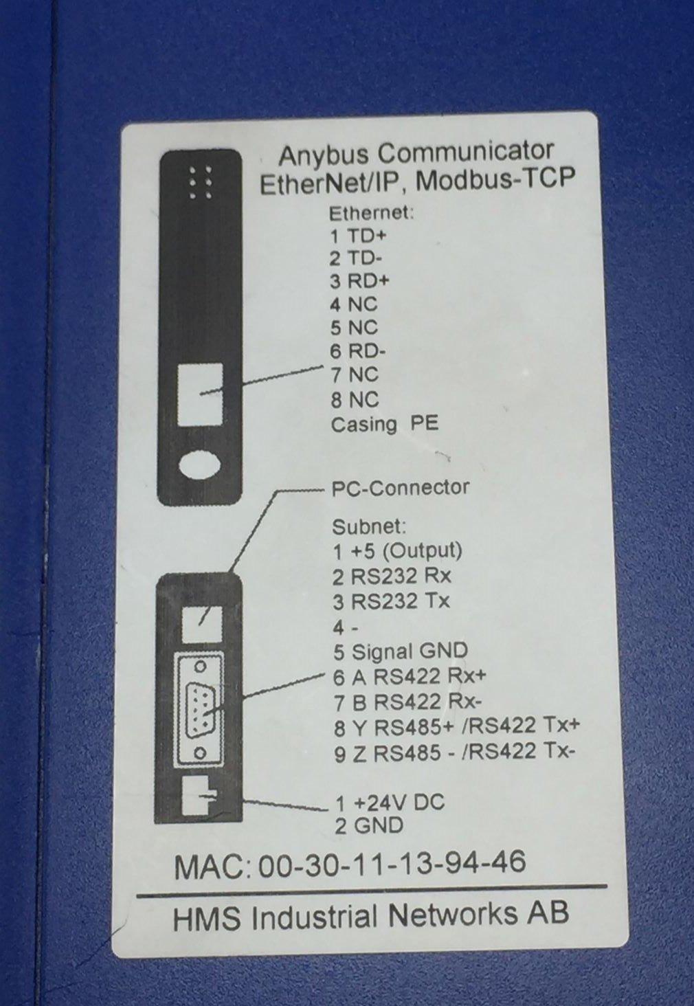  HMS INDUSTRIAL NETWORKS AB7007-C ANYBUS COMMUNICATOR ETHERNET/IP & MODBUS-TCP 2