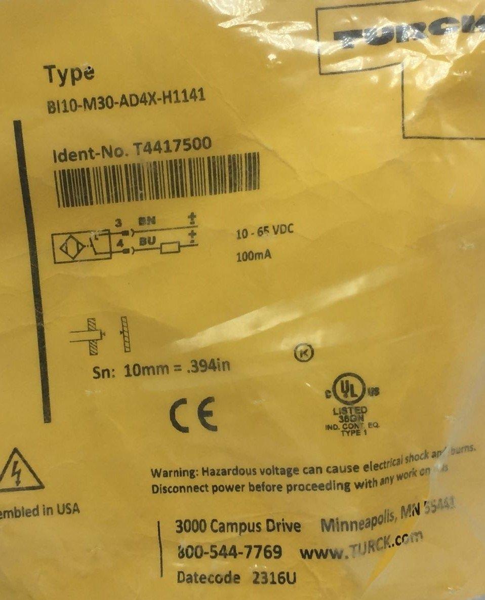 NEW Turck T4417500 Inductive Sensor 10-65VDC,  BI10-M30-AD4X-H1141 