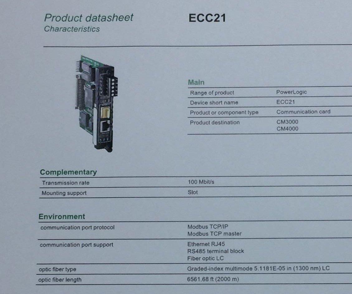 SCHNEIDER ELECTRIC ECC21 ETHERNET COMMUNICATIONS CARD 