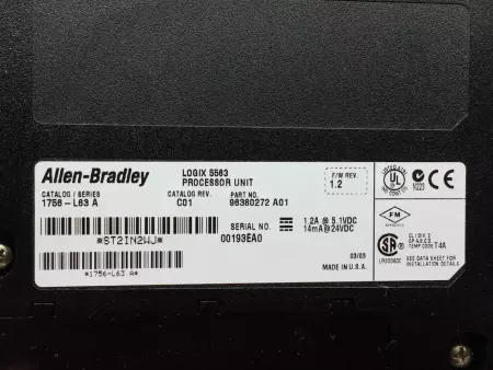  ALLEN BRADLEY 1756-L63 ALLEN BRADLEY CONTROLLOGIX 5563 PROCESSOR UNIT 8MB SERIE