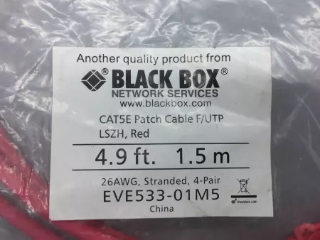 NEW Black Box EVE533-01M5 CAT5E Patch Cable F/UTP LASZH, Red 1.5 M 