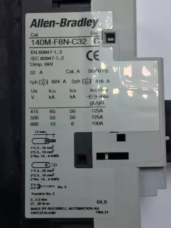  ALLEN BRADLEY 140M-F8N-C32 & 140M-C-AFAR10A01 AB MOTOR CONTROLLER 32A TESTE