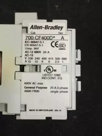  ALLEN BRADLEY 700-CF400D SER. A CONTROL RELAY  TESTED/CLEANED/EXCEL 