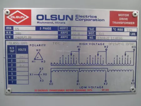 Olsun 6304-D 114696 Motor Drive Transformer, 3-Phase, 15kVA 