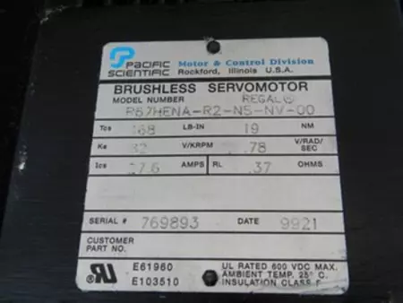 Pacific Scientific R67HENA-R2-NS-NV-00 Brushless Servo Motor, 3.4kW 