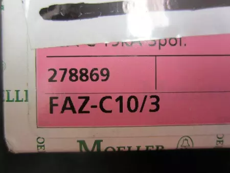 Moeller FAZ-C10/3 New Moeller 3 Pole Circuit Breaker - FAZ-C10/3 