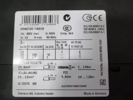  Siemens 3RA6120-1AB32 Sirius Motor Starter - IN GERMANY 