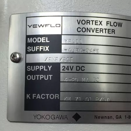 Yokogama Yewflo YFA11-AUPA-04*E/FMF/SCT Vortex Flow Converter w/Mounting 