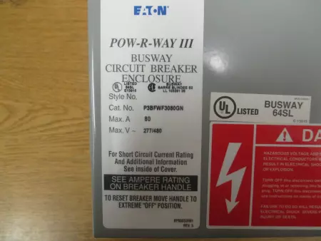 Eaton P3BFWF3080GN POW-R-WAY-3 Busway Circuit Breaker, 277/480V 80A 