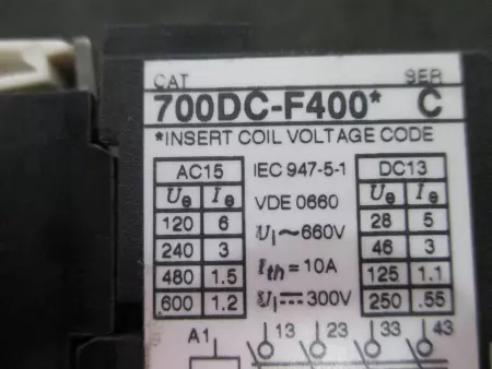  ALLEN BRADLEY 700DC-F400*24 Contactor 24V TESTED 