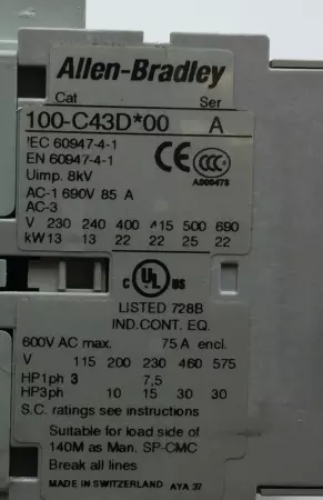  ALLEN BRADLEY 100-S SER.B CONTACTOR TESTED 