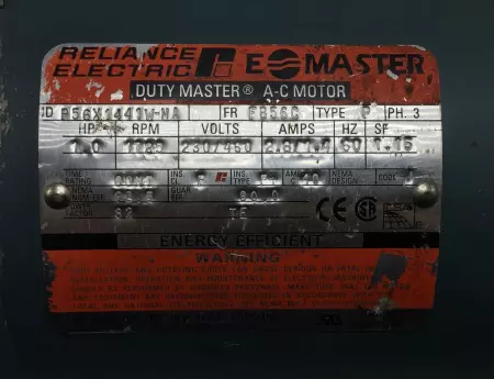  RELIANCE ELECTRIC P56X1441W-MA E-MASTER DUTY MASTER AC MOTOR 1HP 1725RPM 