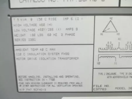 Federal Pacific FH75CFMD-3 Transformer 7.5kVA 