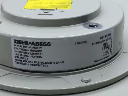 Ziehl-Abegg 2364-SPH03A Bridge Fan & Capacitor D-G Current Codes 