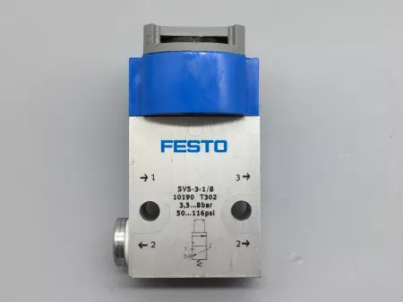  FESTO SVS-3-1/8 VALVE 3.5-8 BAR & 50-116 PSI PN# 10190 TESTED 