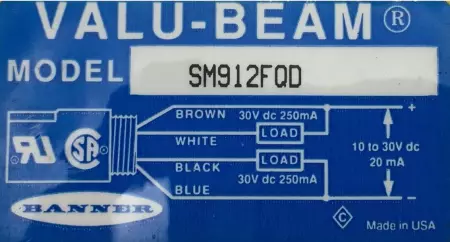  BANNER SM912FQD GLASS FIBER OPTIC 10-30VDC *TESTED* 
