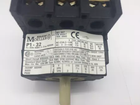 Moeller P1-32 Disconnect Switch 3-Pole, 32Amp, 690VAC (No Handle) 