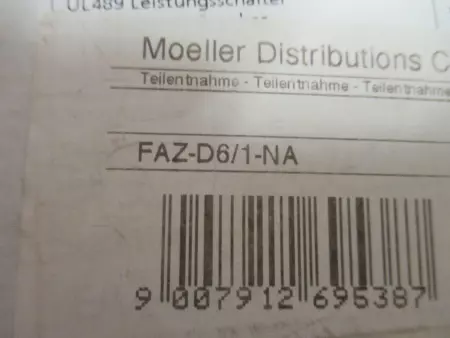 NEW Moeller FAZ-D6/1-NA 1-Pole Circuit Breaker 