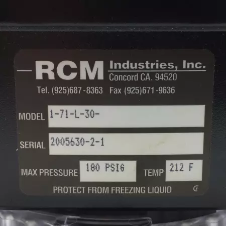 RCM Industries 1-71-L-30 Flowmeter 