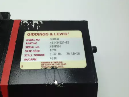 Giddings & Lewis 401-34227-82 Centurion Servo Motor, 1.5HP,  SSM430 