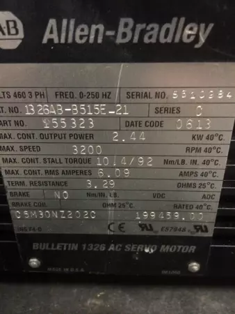 Allen Bradley 1326AB-B515E-21 SER. C AC Servo Motor, 2.44kW 149mm Frame 