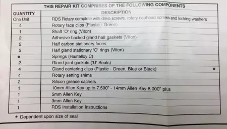 RDS XK0100 71A-G4 BEARING SEAL REPAIR KIT 100MM 