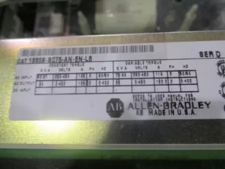 Allen-Bradley 1336S-B075-AN-EN-L6 SER.D Variable Frecuency Drive 75HP 