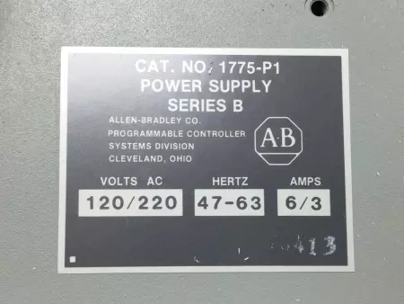 Allen-Bradley 1775-P1 SER.B Power Supply, 120-220VAC 6-3Amps 