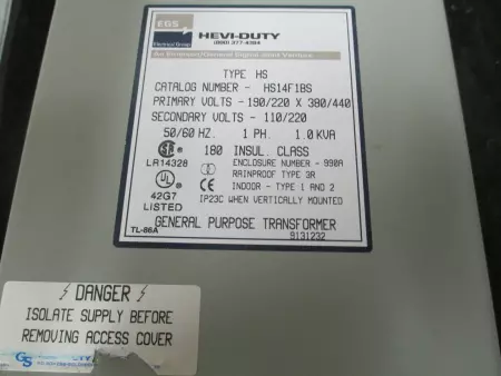 Sola HS14F1BS Hevi-Duty 1.0 KVA Transformer 