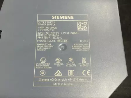 SIEMENS SITOP PSU100S POWER SUPPLY 24VDC DIN RAIL MOUNT PN# 6EP1333-2BA20