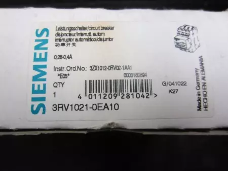 Siemens 3RV1021-0EA10 Relay/Circuit Breaker 