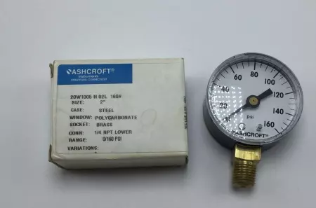 NEW  20W1005-H-02L-160# PRESSURE GAUGE 1/4NPT LOWER 0-160PSI 