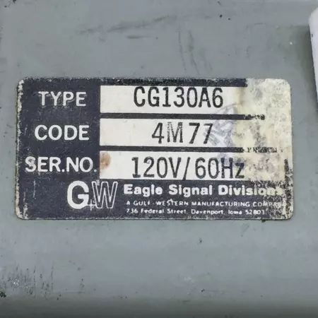  Eagle Signal Division CG130A6 4M77 Timer Relay 0 To 30 Seconds, 120V, 60HZ 