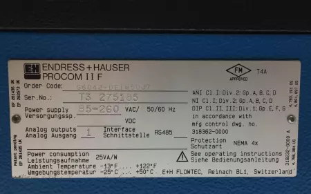  Endress & Hauser G6042-DE1860J7 Procom IIF Flow Meter 85-260VAC 