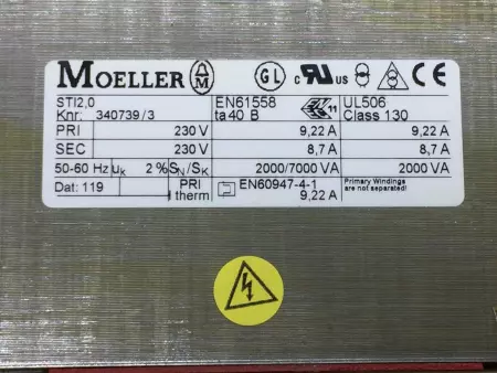  Moeller STI2.0 Control Transformer 230V Class 130 