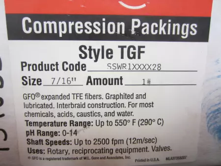 NEW Flowserve SSWR1XXXX28 Compression Packing, 1 Roll Size 7/16