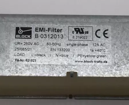  Block B0312013 EMI Filter 250VAC, FA-NR: 521523 