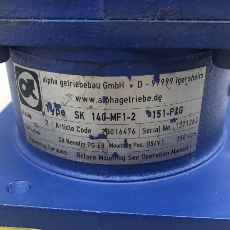 Alpha SK 140-MF1-2-151 Right Angle Gearbox Ratio 2:1 